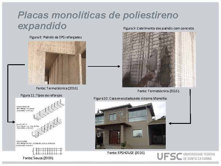 Placas monolíticas de poliestireno expandido Figura 9: Cobrimento dos painéis com concreto. Figura 8: