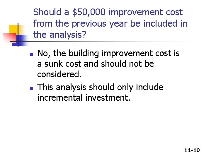 Should a $50, 000 improvement cost from the previous year be included in the
