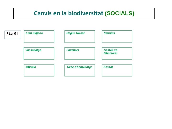 Canvis en la biodiversitat (SOCIALS) Pàg. 51 Edat mitjana Règim feudal Sarraïns Vassallatge Cavallers Canvis en la biodiversitat (SOCIALS) Pàg. 51 Edat mitjana Règim feudal Sarraïns Vassallatge Cavallers
