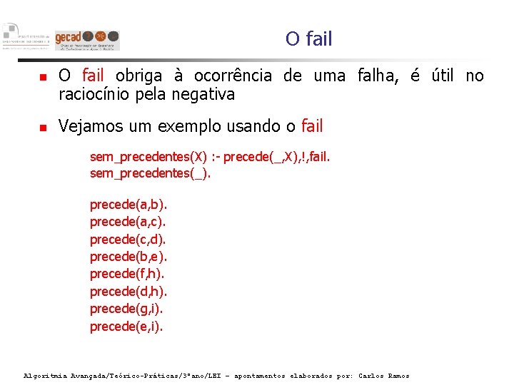O fail obriga à ocorrência de uma falha, é útil no raciocínio pela negativa