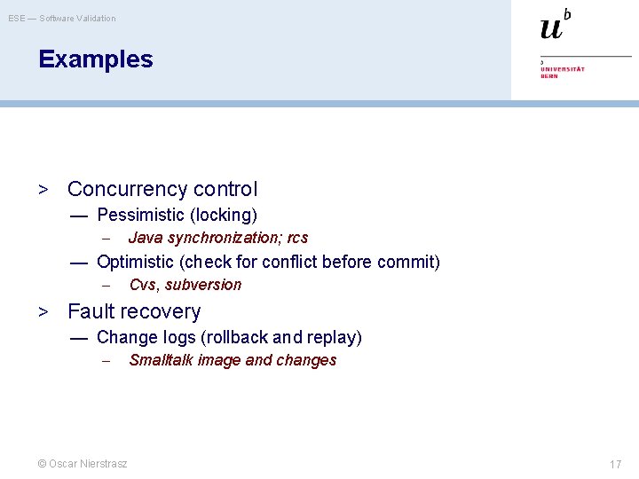 ESE — Software Validation Examples > Concurrency control — Pessimistic (locking) – Java synchronization;