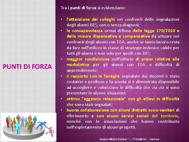 Tra i punti di forza si evidenziano: PUNTI DI FORZA • l'attenzione dei colleghi Tra i punti di forza si evidenziano: PUNTI DI FORZA • l'attenzione dei colleghi
