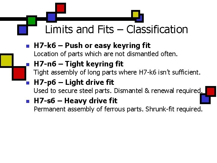 Limits and Fits – Classification n H 7 -k 6 – Push or easy Limits and Fits – Classification n H 7 -k 6 – Push or easy