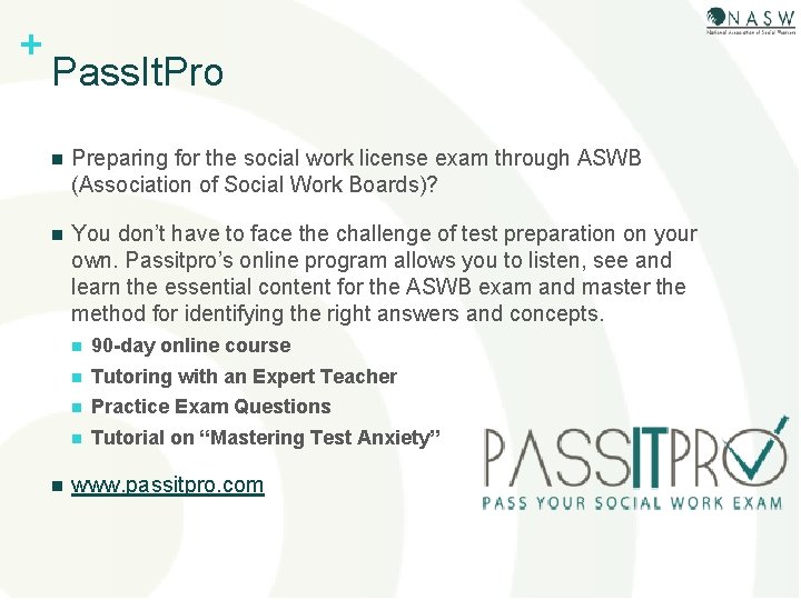 + Pass. It. Pro n Preparing for the social work license exam through ASWB
