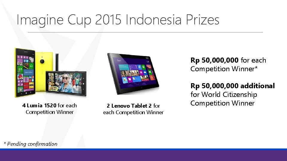 Imagine Cup 2015 Indonesia Prizes Rp 50, 000 for each Competition Winner* 4 Lumia