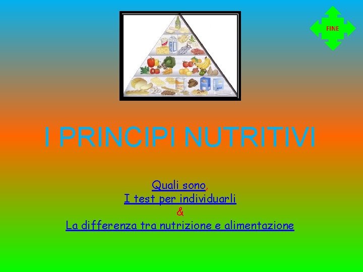 FINE I PRINCIPI NUTRITIVI Quali sono, I test per individuarli & La differenza tra