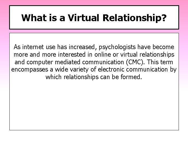 What is a Virtual Relationship? As internet use has increased, psychologists have become more