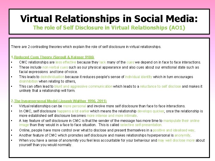 Virtual Relationships in Social Media: The role of Self Disclosure in Virtual Relationships (AO