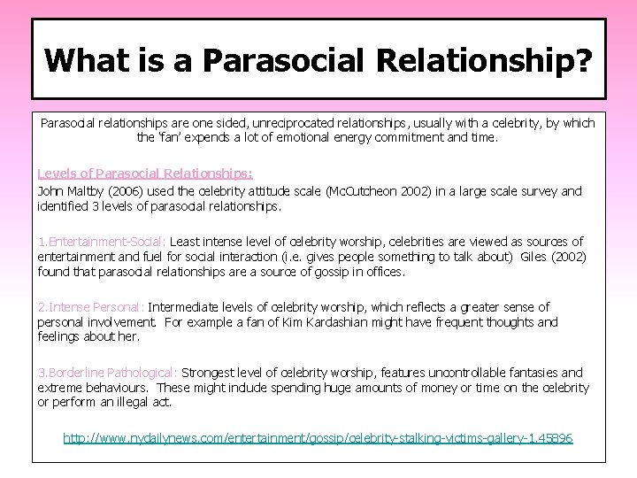 What is a Parasocial Relationship? Parasocial relationships are one sided, unreciprocated relationships, usually with