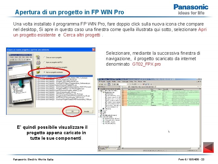 Apertura di un progetto in FP WIN Pro Una volta installato il programma FP