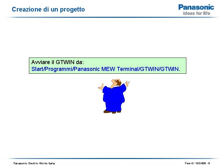 Creazione di un progetto Avviare il GTWIN da: Start/Programmi/Panasonic MEW Terminal/GTWIN. Panasonic Electric Works