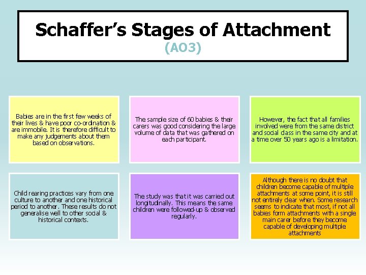 Schaffer’s Stages of Attachment (AO 3) Babies are in the first few weeks of