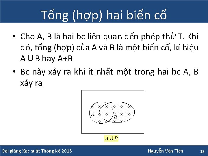 Tổng (hợp) hai biến cố • Cho A, B là hai bc liên quan