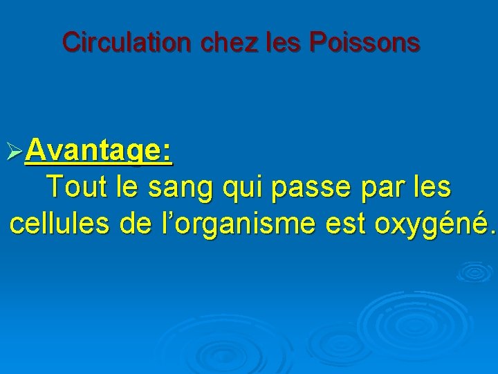 Circulation chez les Poissons ØAvantage: Tout le sang qui passe par les cellules de