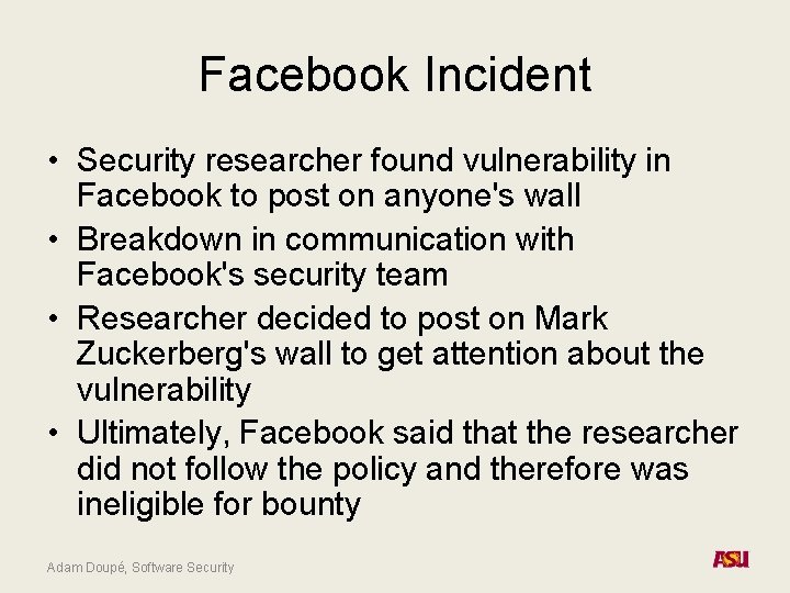 Facebook Incident • Security researcher found vulnerability in Facebook to post on anyone's wall Facebook Incident • Security researcher found vulnerability in Facebook to post on anyone's wall