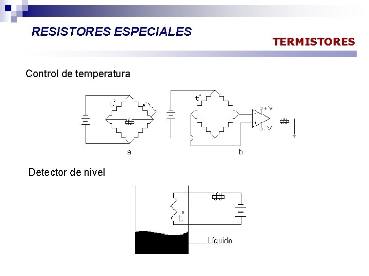 RESISTORES ESPECIALES Control de temperatura Detector de nivel TERMISTORES 