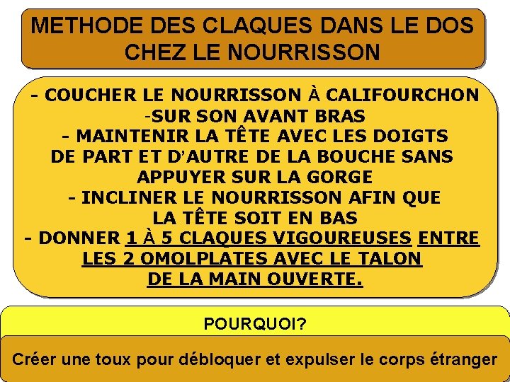 METHODE DES CLAQUES DANS LE DOS CHEZ LE NOURRISSON - COUCHER LE NOURRISSON À