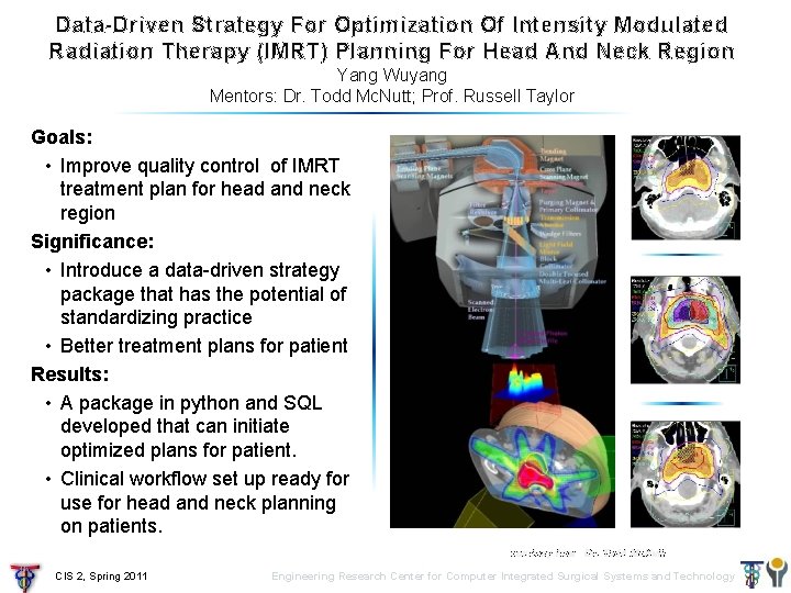 Data-Driven Strategy For Optimization Of Intensity Modulated Radiation Therapy (IMRT) Planning For Head And