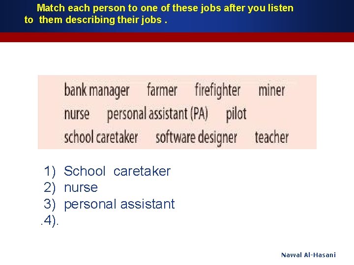 Match each person to one of these jobs after you listen to them describing