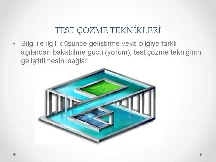 TEST ÇÖZME TEKNİKLERİ • Bilgi ile ilgili düşünce geliştirme veya bilgiye farklı açılardan bakabilme