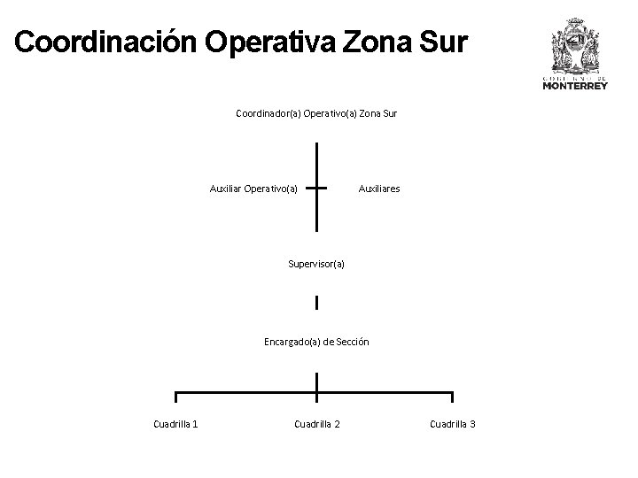 Coordinación Operativa Zona Sur Coordinador(a) Operativo(a) Zona Sur Auxiliar Operativo(a) Auxiliares Supervisor(a) Encargado(a) de