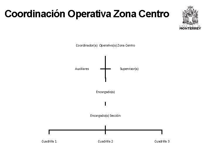 Coordinación Operativa Zona Centro Coordinador(a) Operativo(a) Zona Centro Auxiliares Supervisor(a) Encargado(a) Sección Cuadrilla 1