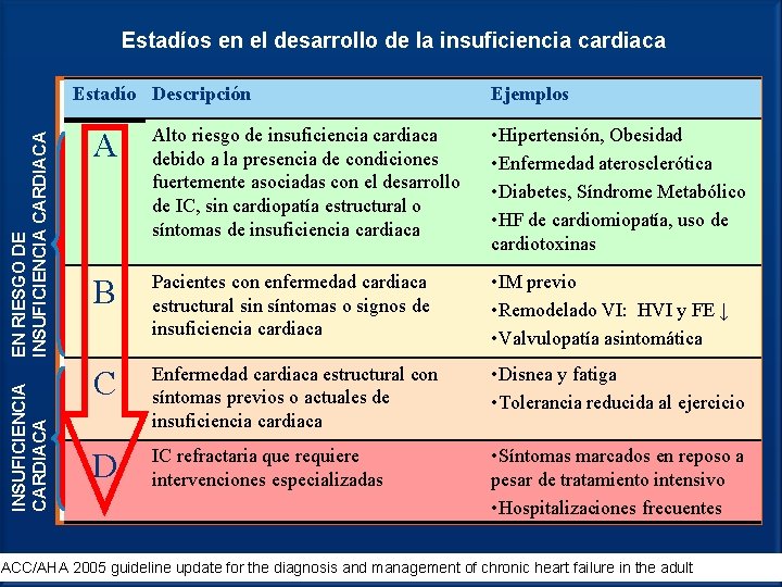 Estadíos en el desarrollo de la insuficiencia cardiaca INSUFICIENCIA CARDIACA EN RIESGO DE INSUFICIENCIA