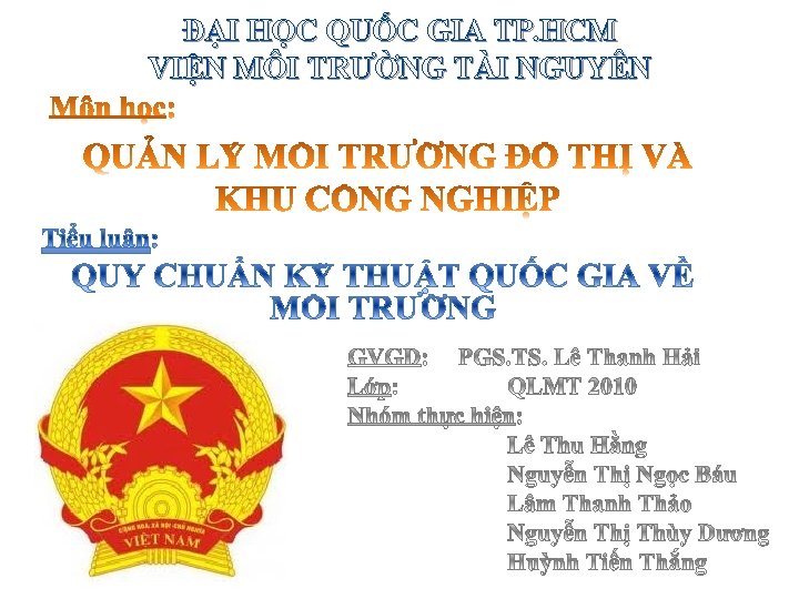 ĐẠI HỌC QUỐC GIA TP. HCM VIỆN MÔI TRƯỜNG TÀI NGUYÊN 