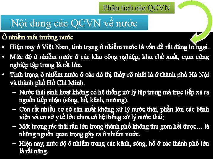 Phân tích các QCVN Nội dung các QCVN về nước Ô nhiễm môi trường