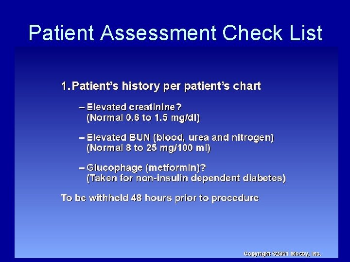 Patient Assessment Check List 