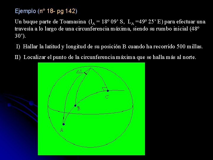 Ejemplo (nº 18 - pg 142) Un buque parte de Toamasina (l. A =