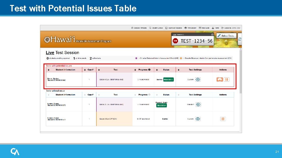 Test with Potential Issues Table 21 