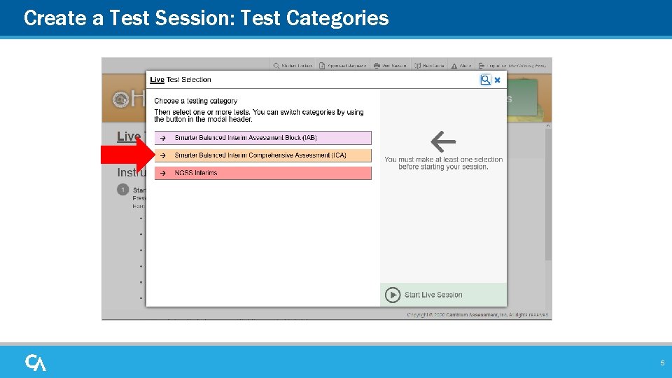 Create a Test Session: Test Categories 5 