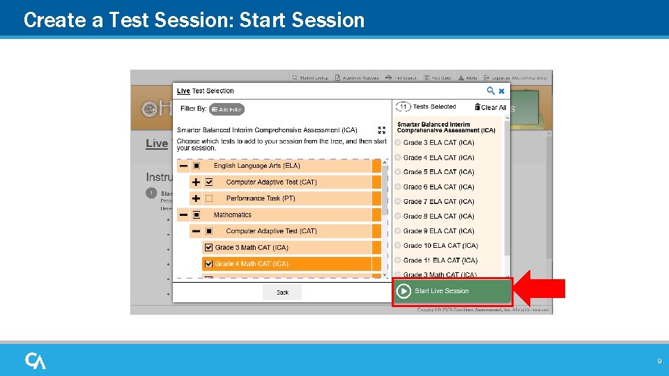 Create a Test Session: Start Session 9 