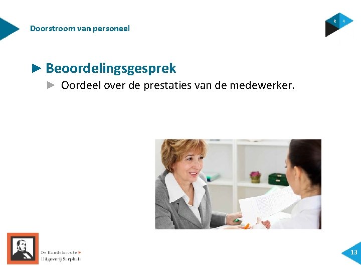 Doorstroom van personeel ► Beoordelingsgesprek ► Oordeel over de prestaties van de medewerker. 13