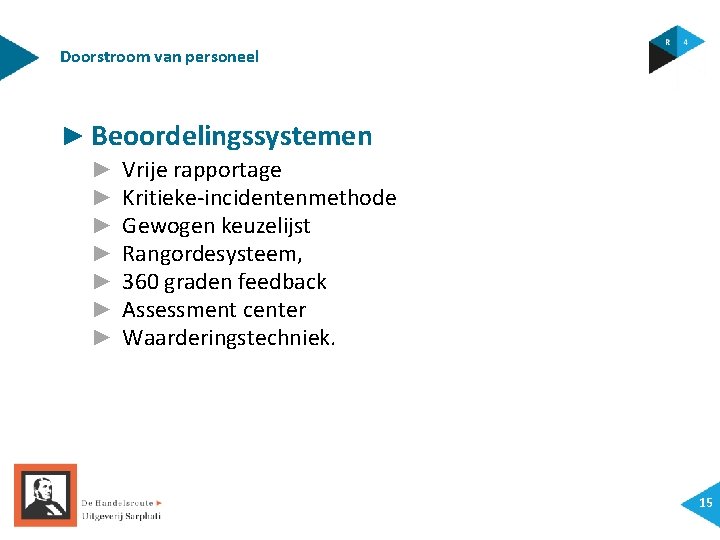 Doorstroom van personeel ► Beoordelingssystemen ► ► ► ► Vrije rapportage Kritieke-incidentenmethode Gewogen keuzelijst