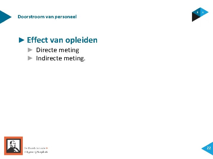 Doorstroom van personeel ► Effect van opleiden ► Directe meting ► Indirecte meting. 22