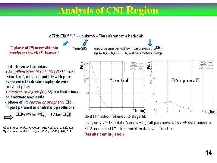 Analysis of CNI Region d�/dt �|FC+H|2 = Coulomb + “interference” + hadronic - Interference