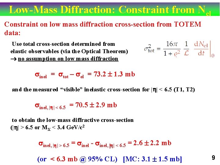 Low-Mass Diffraction: Constraint from Nel Constraint on low mass diffraction cross-section from TOTEM data: