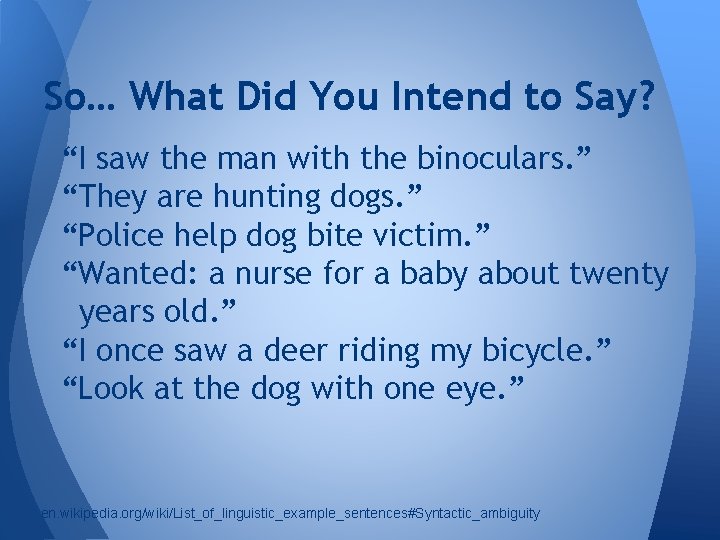 So… What Did You Intend to Say? “I saw the man with the binoculars.