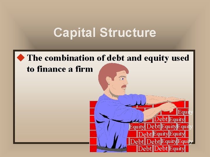 Capital Structure u The combination of debt and equity used to finance a firm