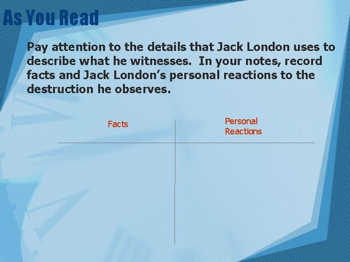As You Read Pay attention to the details that Jack London uses to describe