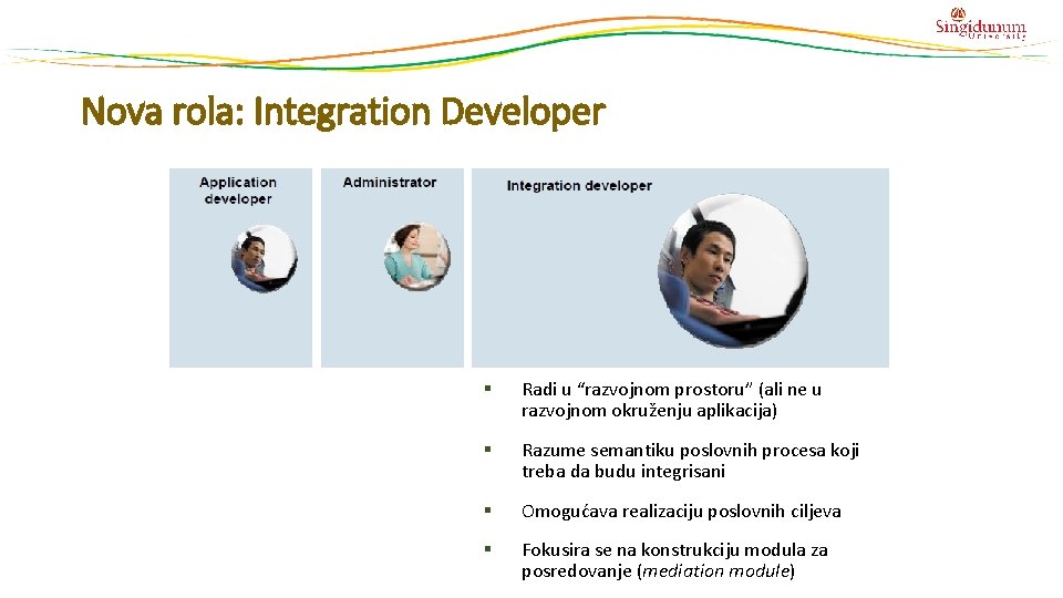 Nova rola: Integration Developer § Radi u “razvojnom prostoru” (ali ne u razvojnom okruženju