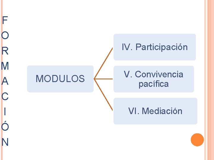 F O R M A C I Ó N IV. Participación MODULOS V. Convivencia