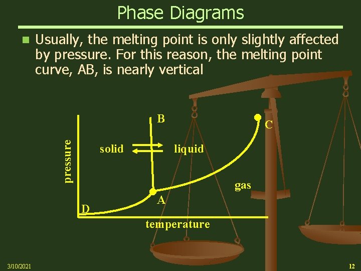 Phase Diagrams n Usually, the melting point is only slightly affected by pressure. For