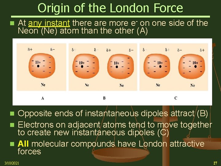 Origin of the London Force n At any instant there are more e- on