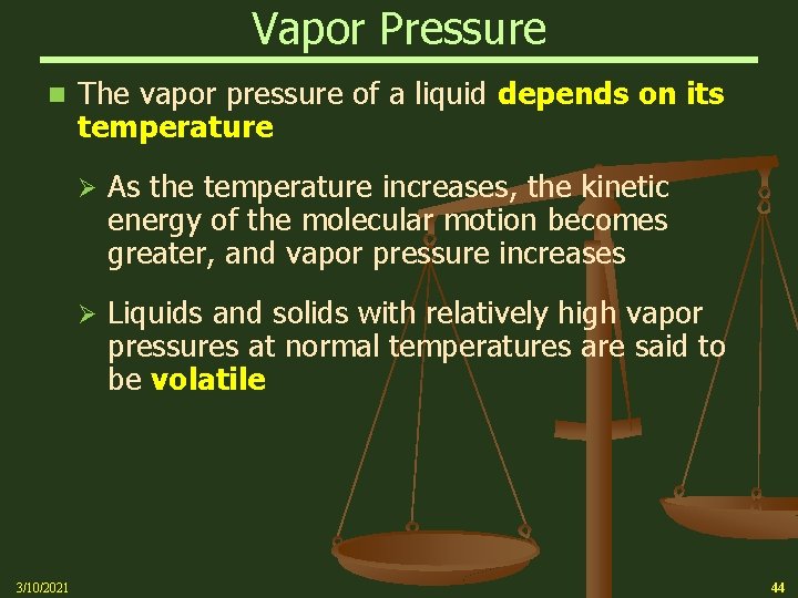 Vapor Pressure n 3/10/2021 The vapor pressure of a liquid depends on its temperature