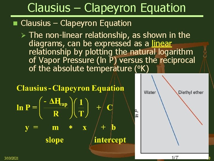 Clausius – Clapeyron Equation n 3/10/2021 Clausius – Clapeyron Equation Ø The non-linear relationship,