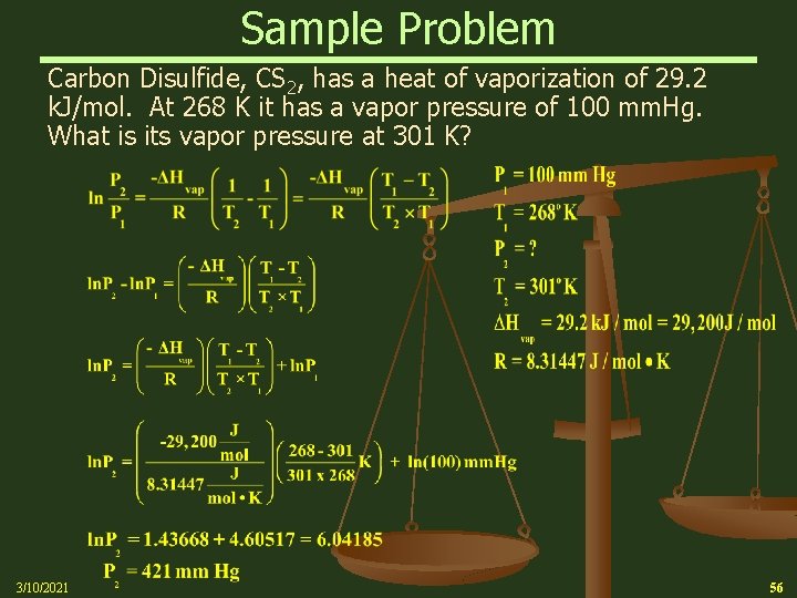 Sample Problem Carbon Disulfide, CS 2, has a heat of vaporization of 29. 2