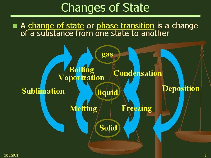 Changes of State n A change of state or phase transition is a change